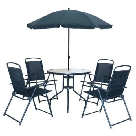Set funny in acciaio con ombrellone tavolo e 4 sedie nero