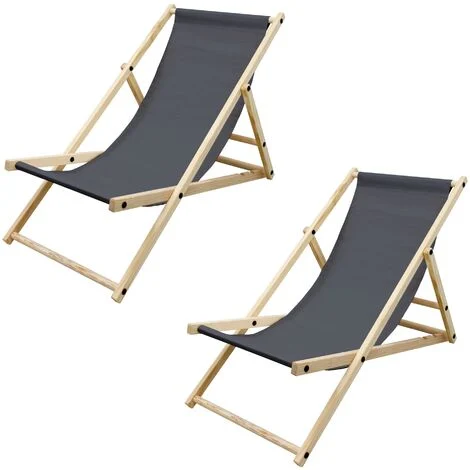 ECD Germany Set di 2 Sedie Sdraio Pieghevoli in Legno di Pino e Tessuto Oxford fino a 120 kg Antracite Lettino Prendisole Spiaggia Balcone Giardino Terrazza Piscina Spiaggina da Esterno Resistente
