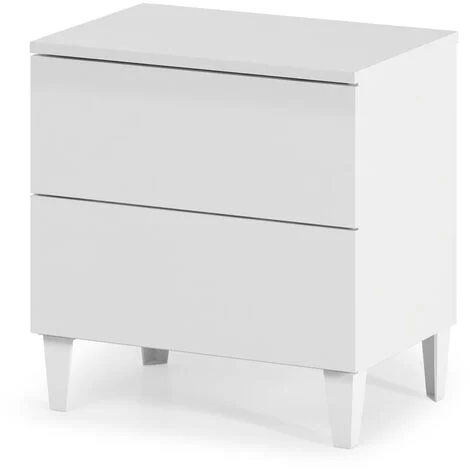 Comodino 2 cassetti 50 X 34 X 39 cm BIANCO camera da letto con piedi 007832BO