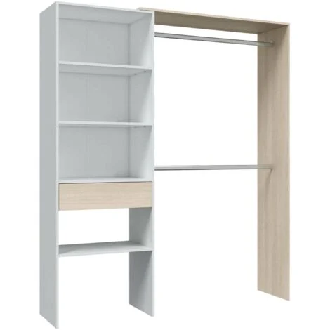 Dmora Guardaroba Miramar, Struttura per cabina armadio, Armadio aperto senza ante, Cabina armadio, cm 158x40h187, Bianco e Rovere, con imballo rinforzato