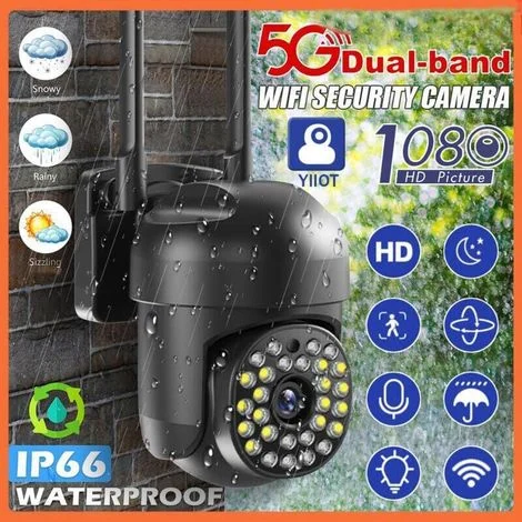 Telecamera di sicurezza wireless 5G per esterni, telecamera PTZ da 2 MP, doppia banda 2,4 GHz/5 GHz, visione notturna a colori, allarme sonoro/luminoso, rilevamento del movimento.