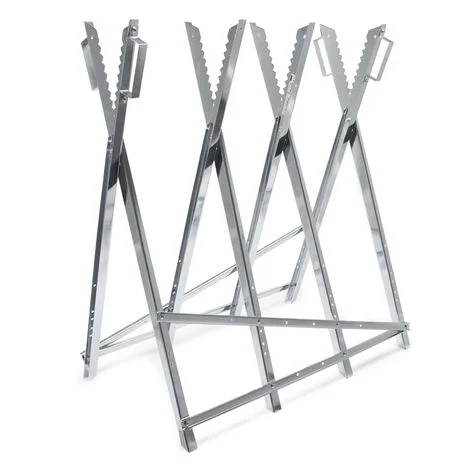 Wiltec Cavalletto taglialegna zincato pieghevole con 4 supporti dentellati e maniglie