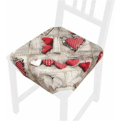 Cuscino Sedia Universale Cotone Lavabile Coprisedia Morbido Shabby Chic Cuori 100% Made In Italy