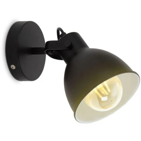 B.K.Licht lampada da parete retrò, orientabile, attacco per lampadina E27 non inclusa, applique vintage industriale, faretto da muro nero-bianco