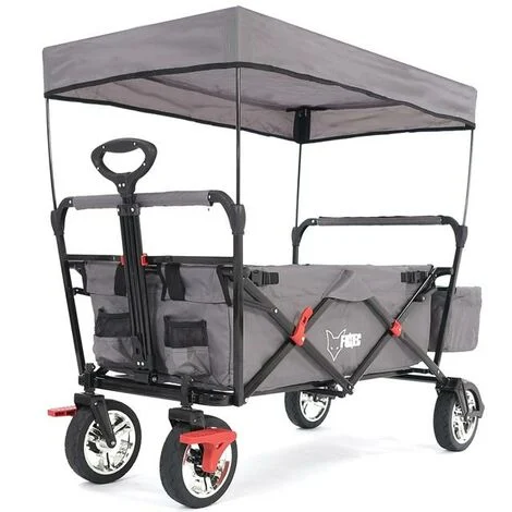 FUXLIFE by FUXTEC Carrello Pieghevole CT-500 Grigio • Tettuccio parasole • Portata 75 kg • Richiudibile e compatto • Freno di stazionamento