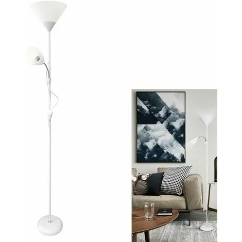 Lampada Piantana Da Terra 2 Porta Lampadina E27 Interruttore On Off Bianca
