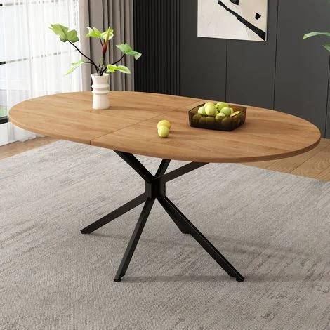 Tavolo da pranzo per 4-6 persone con piano ovale e gambe incrociate, in MDF, 120 x 80 x 75.5 cm, naturale