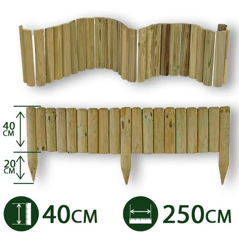 2PZ BORDURA AIUOLE FLESSIBILE LEGNO PINO IMPREGNATO Ø 5 CM 40X250 H GIARDINO nx1