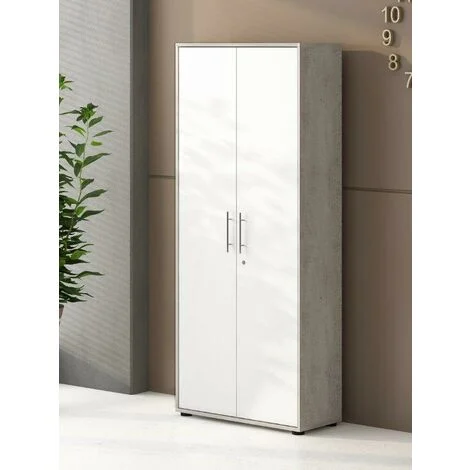 LIBRERIA MOD. OMEGA II CM 78.5X33.6 H. 188 CEMENTO E BIANCO FRASSINATO