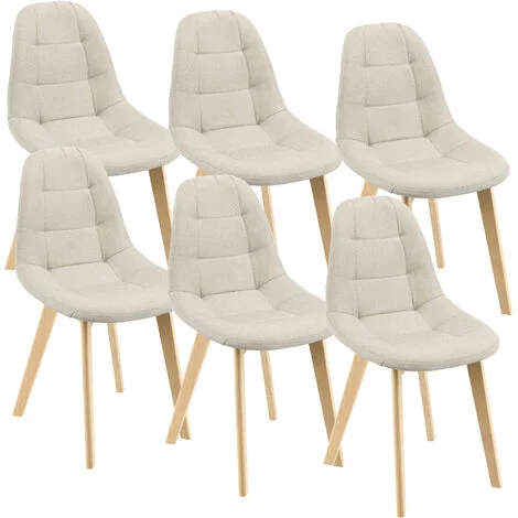 Set di 6 Sedie Imbottite per Sala di Pranzo/Attesa/Salotto/Studio - 6 Sedie in Stile Trapuntato - Rivestimento in Tessuto, Gambe in Legno di Faggio - Beige