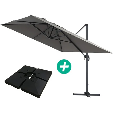 Ombrellone decentrato in alluminio SUN 4 - Rettangolare - 3 x 4 m - Grigio - Piastrelle incluse