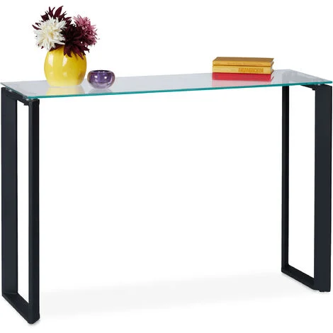 Relaxdays Consolle Ingresso, Tavolo Stretto, Tavolino Corridoio, in Vetro e Metallo, HLP: 75x110x35cm, da Salotto, Nero