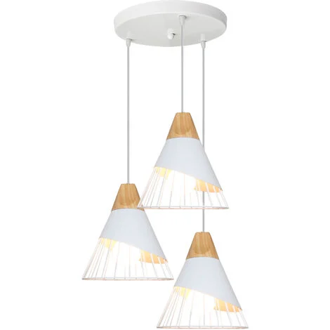 Lampada a Sospensione Ferro Battuto Creativo Legno Massello Badminton 3 Luci Lampadario Moderno Soggiorno Barra Cucina Lampade Bianco