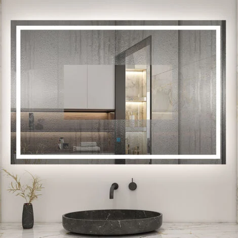 OCEAN Specchio da Bagno Antiappannamento con LED, Interruttore Tattile da Parete Dimmerabile,Moderno Impermeabile IP44 (80x60 cm)