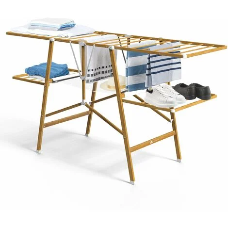 VOUNOT Stendibiancheria da Pavimento, Stendino Pieghevole per Interni, Design Simile al Legno