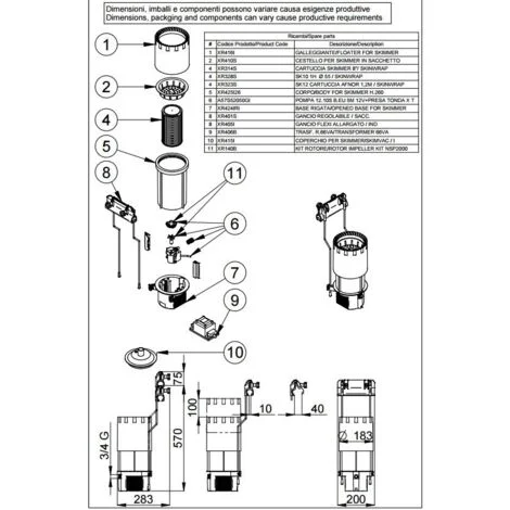 Rotore con girante ricambio per pompa skimmer SI20 00