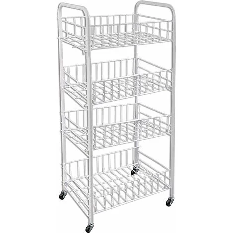 Carrello in Metallo da Bagno portaoggetti con Quattro Ripiani scaffale Organizer Porta Oggetti con Ruote carrellino con rotelle