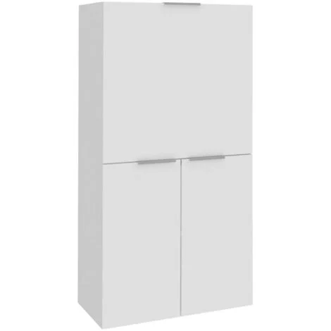 Dmora Scrivania con piano nascosto, Made in Italy, Mobile con scaffali e piano da lavoro, Armadio salvaspazio, cm 70x35h140, colore Bianco lucido, con imballo rinforzato