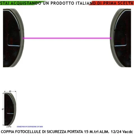 Fotocellule Coppia Sicurezza Un TX e Un RX Controllo Cancello Elettrico Automatico Portata 15 Metri Montaggio a Parete o Palina Controllare Dimensioni in Foto e Manuale Alimentazione 12/24 Vac