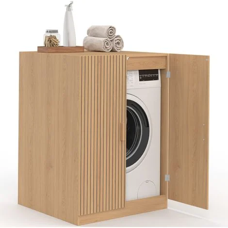 Mobile lavatrice con ante JULIETTE, effetto dogato, colore rovere