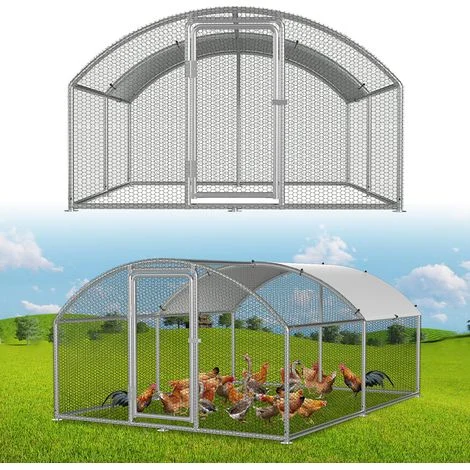 Randaco Pollaio 3×4×2 m con tetto ad arco – Recinto per piccoli animali, voliera esterna, gabbia per polli in acciaio zincato