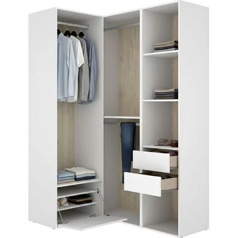 Guardaroba Grande Clayhill, Armadio Camera da Letto Modulabile, 7 Ripiani, Appendiabiti, 124x205h cm Bianco