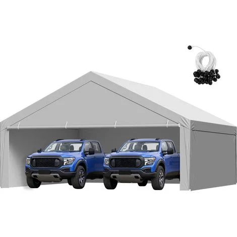 VEVOR Tettoia per Posto Auto Coperto, Telo Superiore per Tenda da Garage con Pareti Laterali e Cordini Elastici a Sfera 6,09 x 6,09 m, Resistente ai Raggi UV Impermeabile, Telaio non Incluso, Grigio