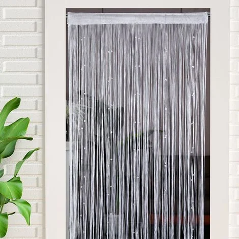 Tenda anti-mosche con perline per porte esterne, zanzariera, tenda anti-mosche, divisorio per ambienti esterni, 100x200 cm, bianca