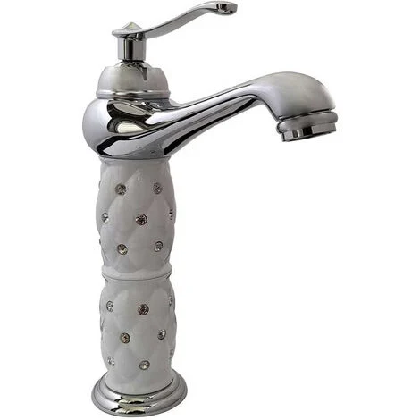 Rubinetto per lavabo con brillantini miscelatore bagno monoforo argento canna alta