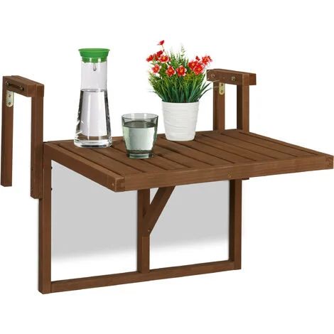 Relaxdays Tavolino Pieghevole per Balcone, da Appendere, Regolabile in Altezza, Salvaspazio, HxL 60x45 cm, Marrone Scuro