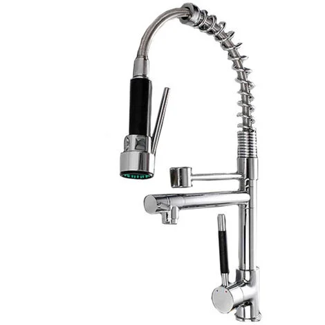 Rubinetto per lavello da cucina a canna alta a due vie miscelatore per lavandino orientabile con doccetta in ottone cromato
