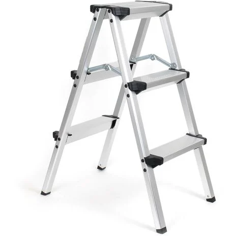 Wiltec Scaletta pieghevole in alluminio, max 150kg, scala a pioli con 2x3 gradini, antiscivolo, 73 cm