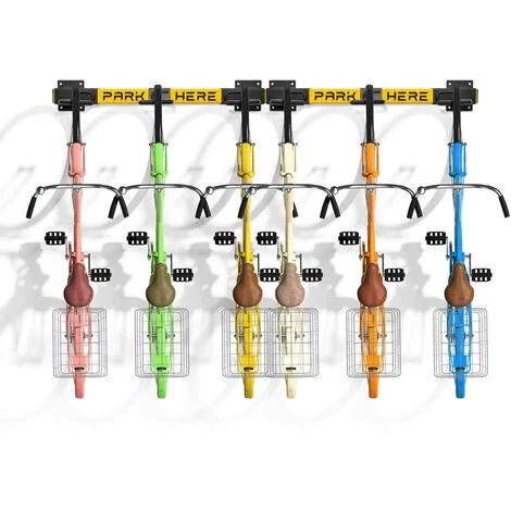 Bringer - Rastrelliera fermabici da muro 6 posti portabici verticale in acciaio zincato con ganci rivestiti in PVC. Bike Rack modulare regolabile compatibile con tutti i modelli di bicicletta.