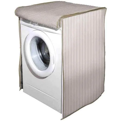 Coprilavatrice con Chiusura a Zip 60x60x80 cm per lavatrici con carico Frontale Telo Protettivo con Fantasia a Righe Beige