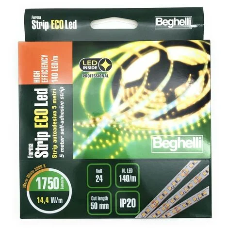 Strip ECOLed HE Autoadesiva 5 Metri Alta Efficienza 140 LED/m 14.4W/m 24V 3000K