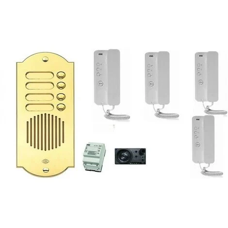 Kit citofonico quadrifamiliare urmet con pulsantiera ottone oro 4 famiglie la panoramica