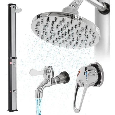 ML-Design Doccia Solare 217 cm con Serbatoio in PVC di 35 L con Doccia a Piedi Colore Nero/Argento Acqua Calda Fino a 60°C Senza Elettricità con Attacco per Tubo da Giardino Doccia Esterna Piscina