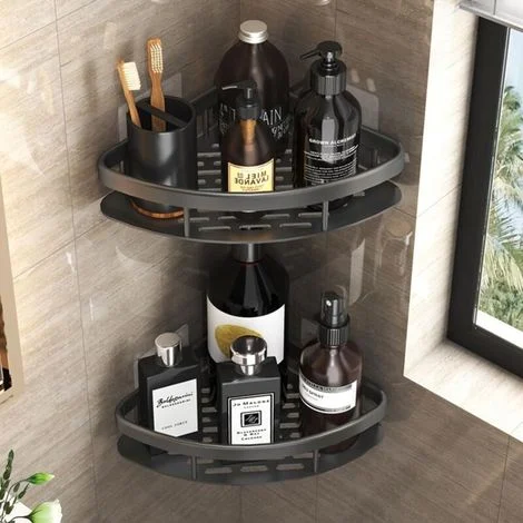 mensole angolari nere per doccia, mensola per doccia senza foratura, porta bagnoschiuma in alluminio spesso, portaoggetti per bagno antiruggine