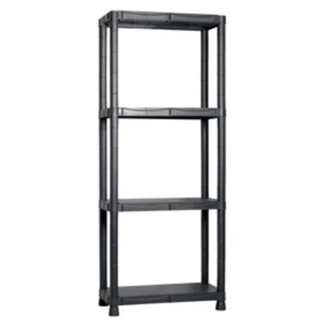 Kit scaffale nero in resina 4 ripiani scaffalatura antiurto per interni/esterni