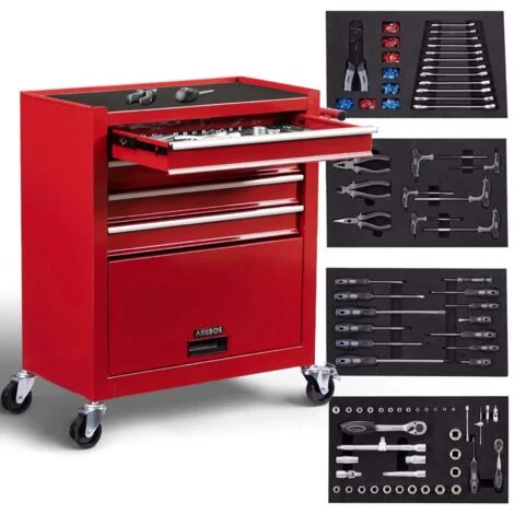 AREBOS Carrello Degli Attrezzi Con 4 Cassetti Carrello da Officina inkl.Utensili