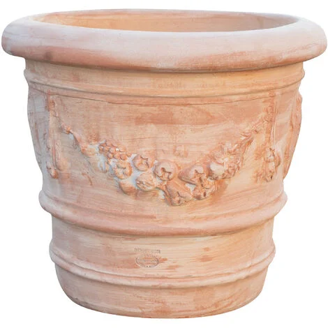 Vaso in terracotta tondo 50X44 cm Vaso da esterno Fioriera da giardino Made in Italy Vaso da fiori rotondo Vaso da balcone