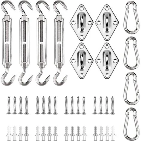 Kit di fissaggio per vele ombreggianti, accessori per tende da sole, viti di tensione in acciaio inossidabile, set di moschettoni con viti per un'installazione sicura delle vele ombreggianti.