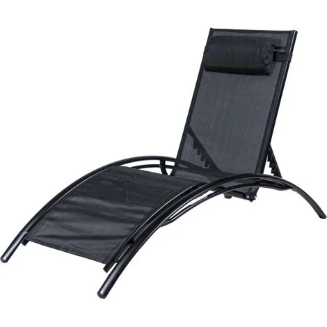 sdraio reclinabile eurogarden "luna" in alluminio e textilene nero 175x64x88 cm