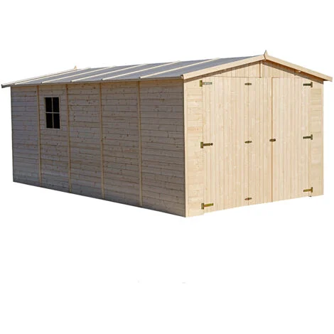 Garage in legno 15 m2 - esterne A222x516x324 cm - in pannelli in legno naturale- Capanno da giardino – Rimessa auto e attrezzi - TIMBELA M101