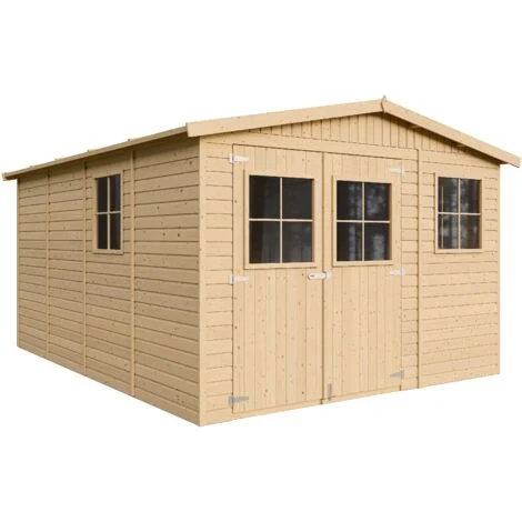 Casa da giardino in legno naturale A226x316x424 cm/12 m²- Magazzino esterno con finestre - Capanno da giardino - Bici, Deposito attrezzi e rimessa TIMBELA M336