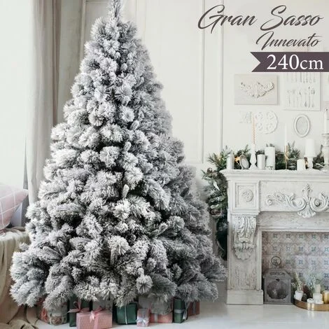 Albero Di Natale Innevato Gran Sasso 240cm 2049 Rami Super Folto Effetto Neve