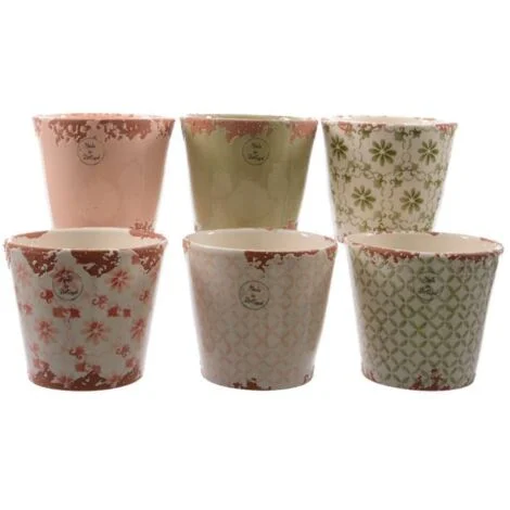VASO IN TERRACOTTA D.14XH13CM ROSA/VERDE/BIANCO