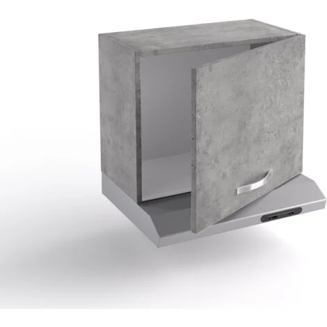 Sopracappa cucina 60x31x48 cm in legno grigio cemento con un'anta e depuratore - Massa