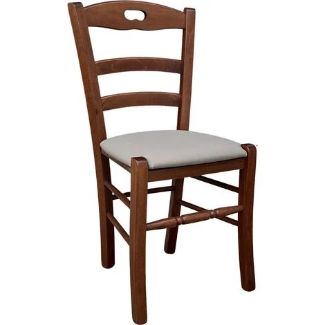 Sedia legno loris noce scuro con seduta imbottita similpelle grigio tortora