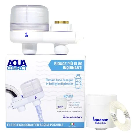Aquasan Compact Aquacompact Filtro Rubinetto Anticalcare con 2 Cartucce Nuovo Kit 2000 Litri Colore Bianco